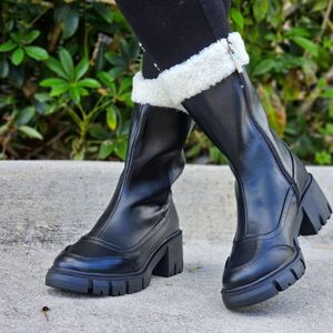 Women's Sherpa Faux Fur Ankle Boot Black Color